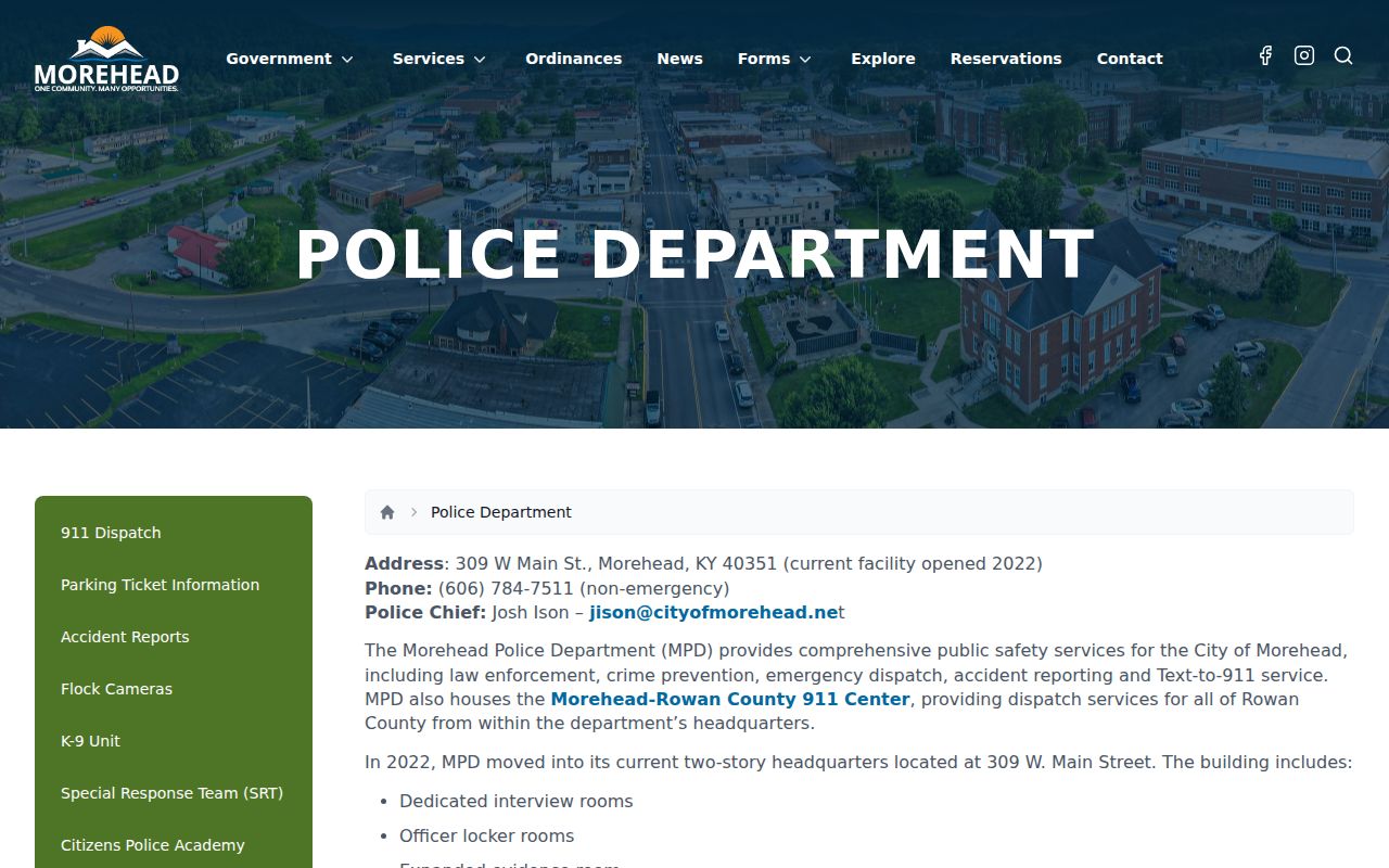 Morehead Police Department official page for Morehead arrest records