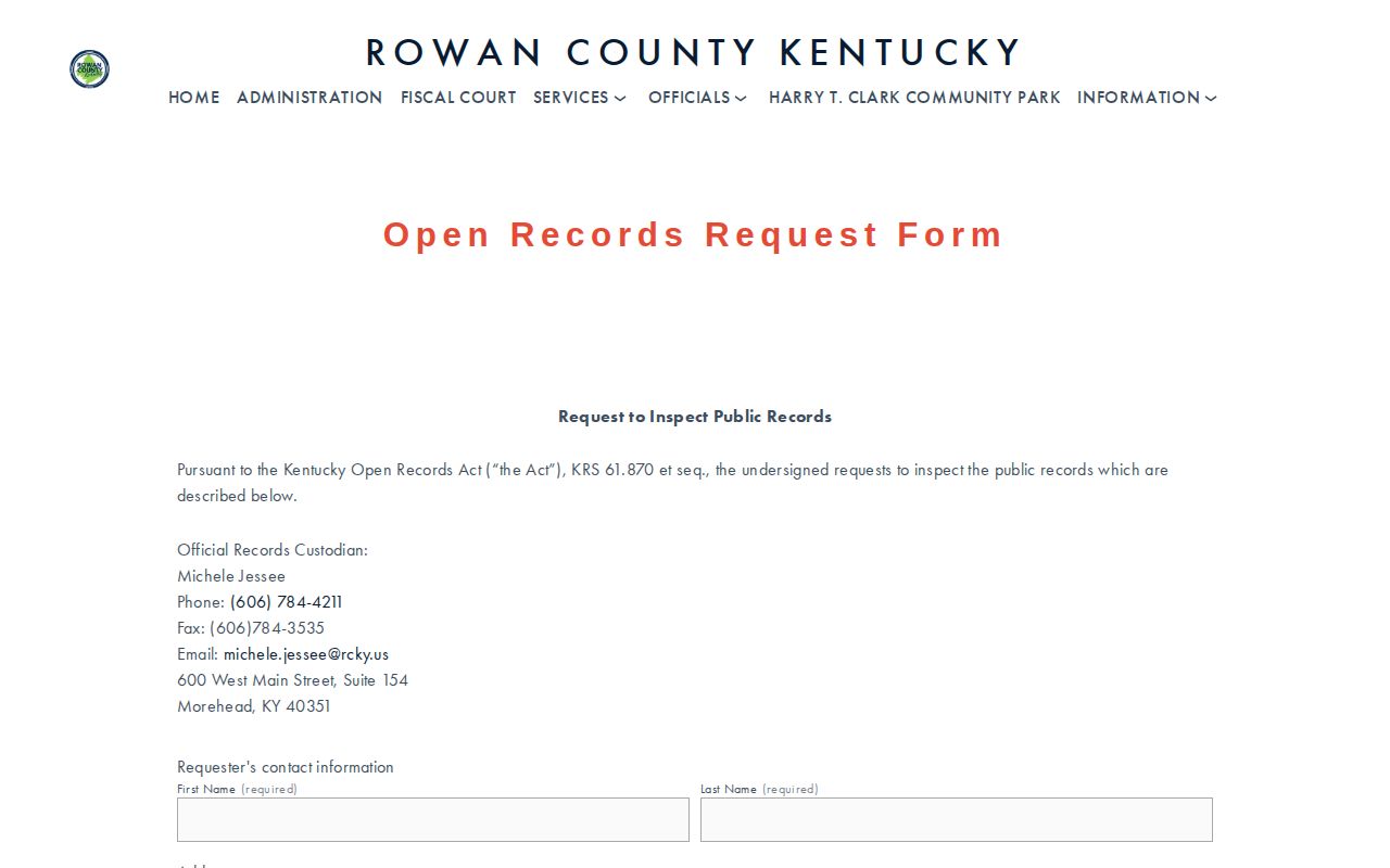 Rowan County official open-records request page