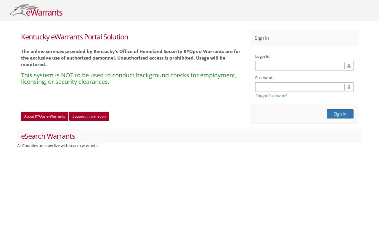 Kentucky eWarrants restricted portal